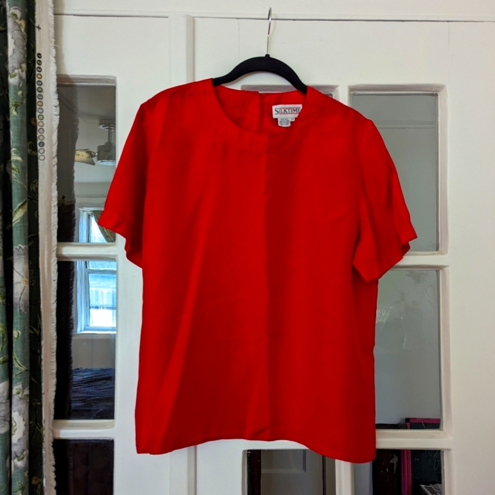 Vintage red silk blouse women's M